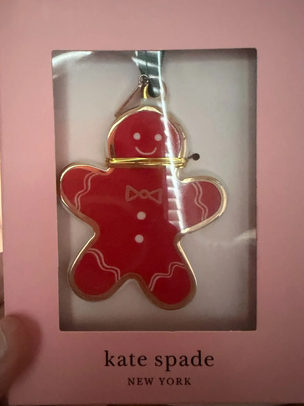 kate spade Red Gingerbread Ornament with Pink Box
